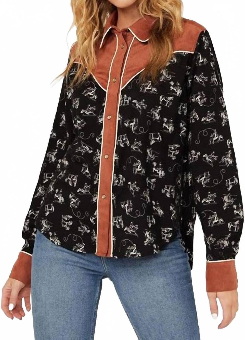 NEW CINCH women's long sleeve horses shirt in black